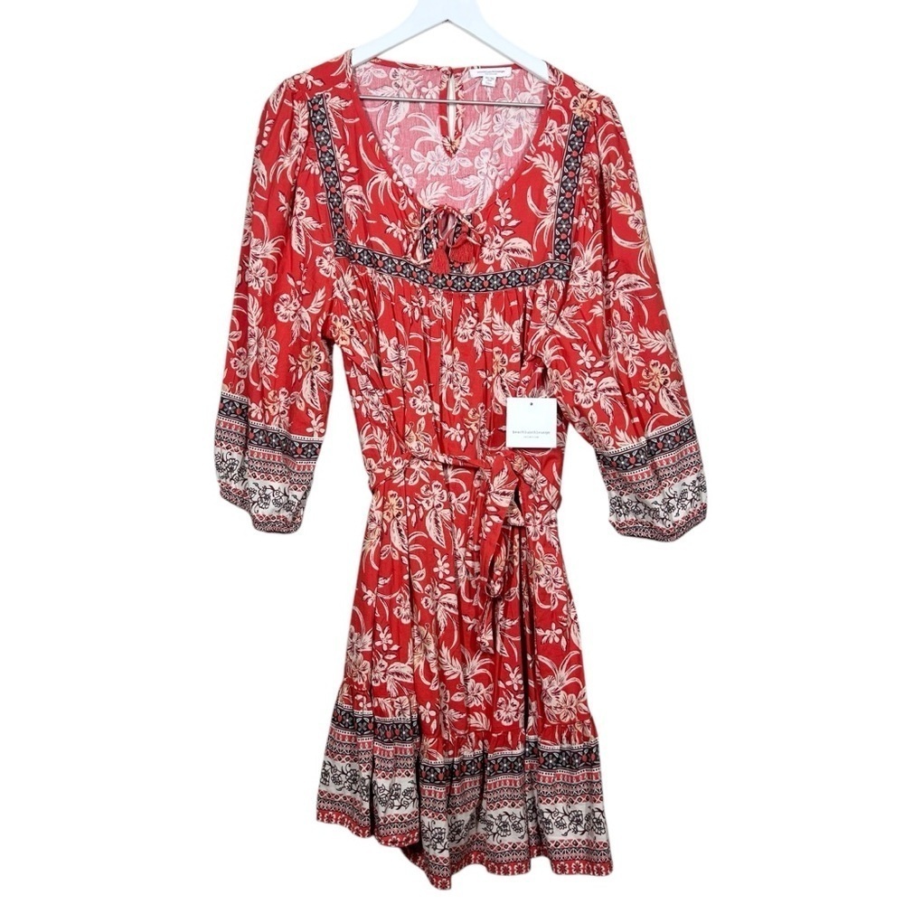 Beach Lunch Lounge Womens Peasant Top Border Print Dress Boho Size XXL Floral